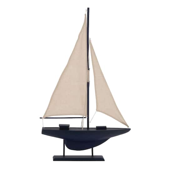 Coastal Dark Blue Wooden Sailboat Sculpture, 28&#x22; x 17&#x22; x 3&#x22;